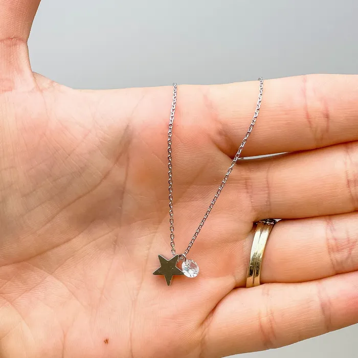 Prep Obsessed FC Necklaces Cubic Zirconia Star Pendant Necklace Silver