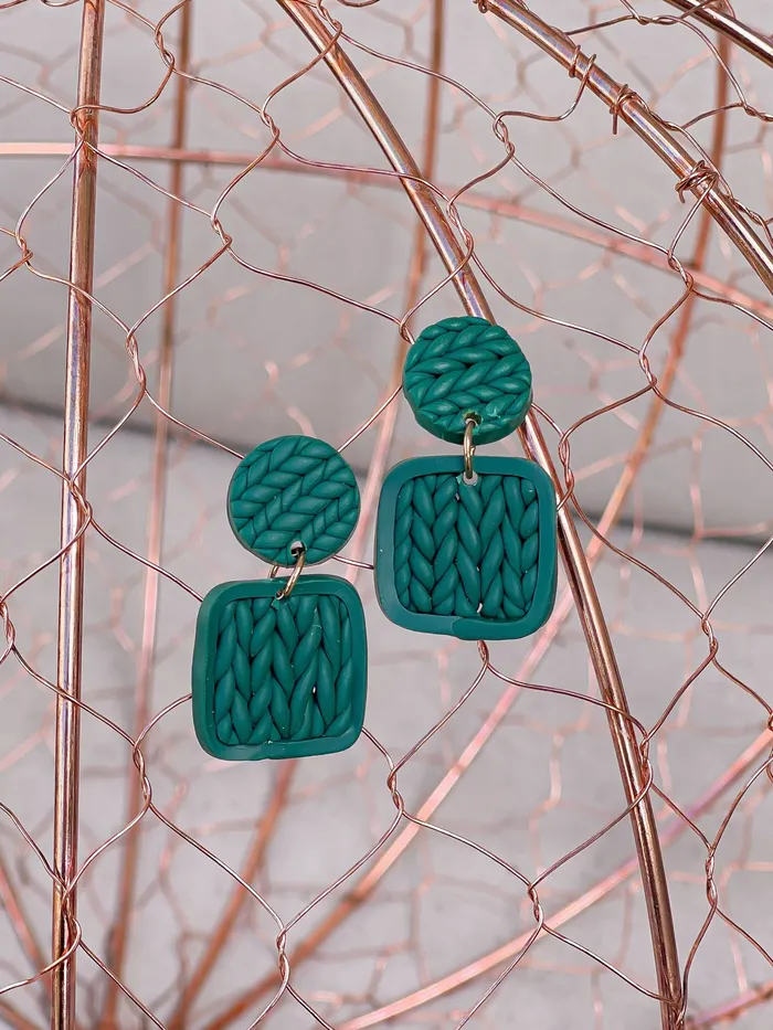 Prep Obsessed FP Earrings Layered Knit Clay Dangle Earrings Green