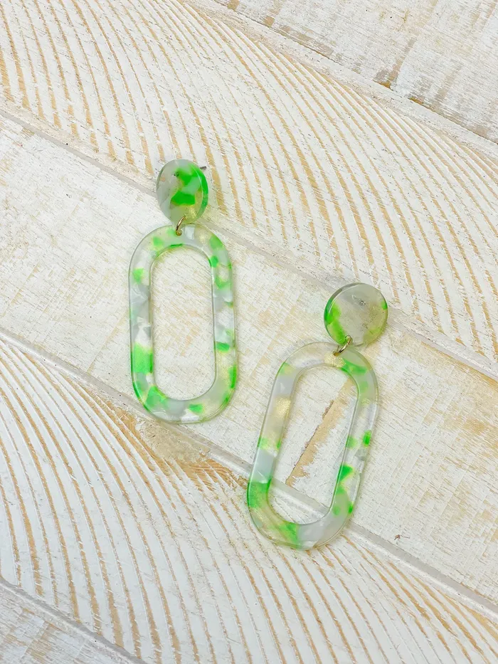 Prep Obsessed JJ Marbled Acrylic Neon Oval Dangle Earrings Green Earrings