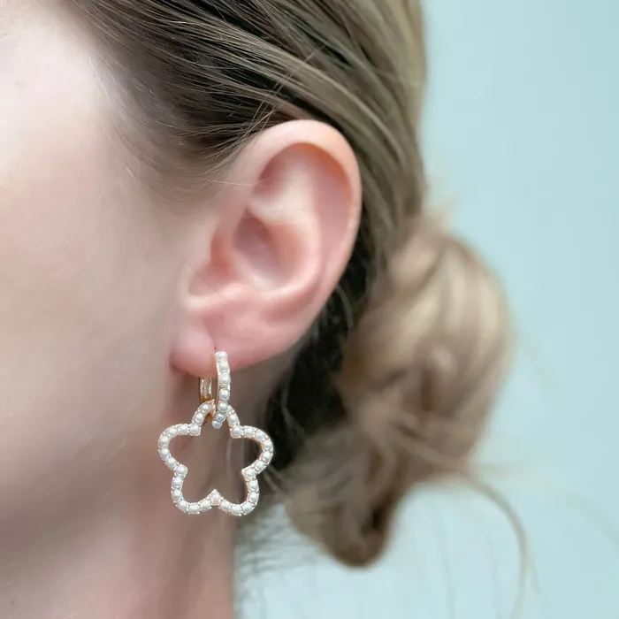 Prep Obsessed PR Earrings PearlStudded Flower Dangle Earrings
