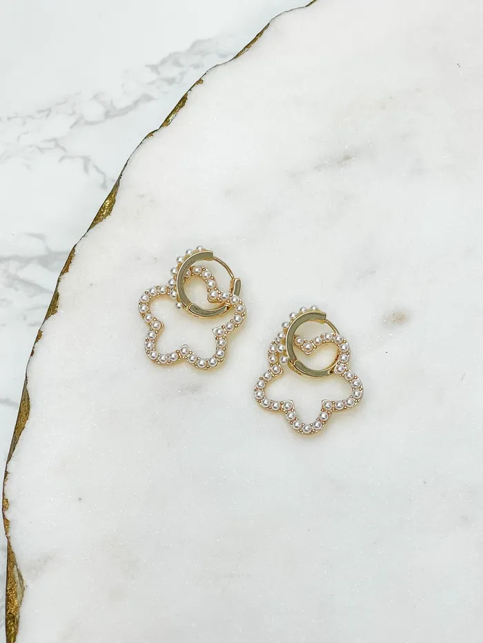 Prep Obsessed PR Earrings PearlStudded Flower Dangle Earrings