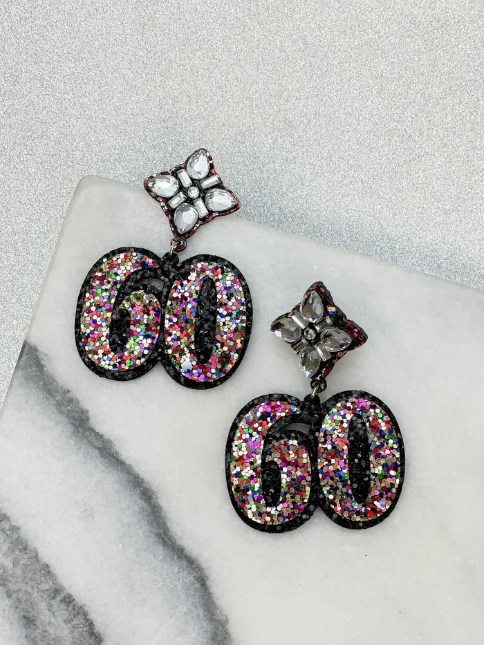 Prep Obsessed RNK 60th Birthday Glitter Rhinestone Dangle Earrings Earrings Prep Obsessed RNK 60th Birthday Glitter Rhinestone Dangle Earrings Earrings