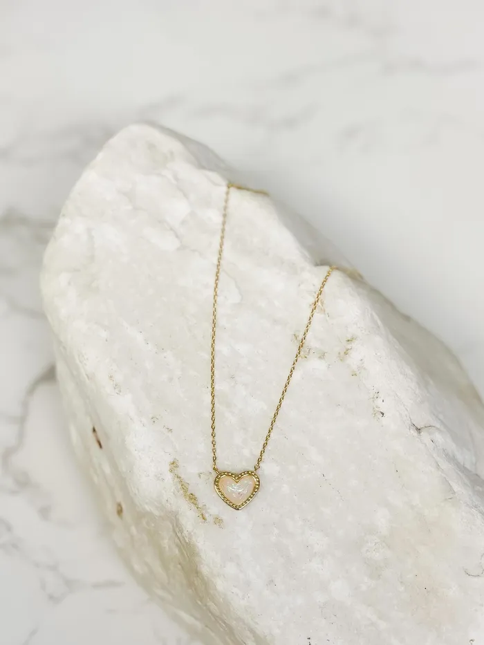 Prep Obsessed SB Bright GoldDipped Heart Charm Necklace White Necklaces