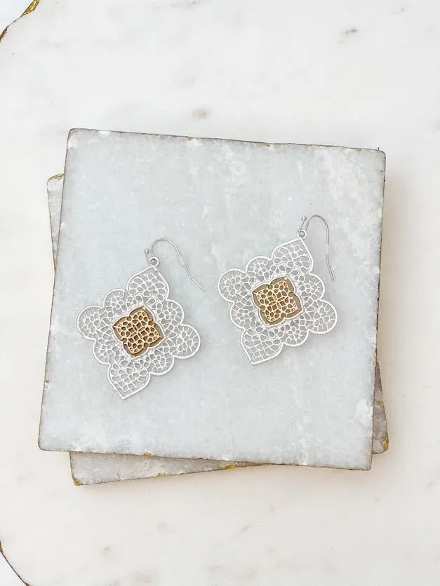 Prep Obsessed TJ Natalie Filigree Dangle Earrings Silver Earrings