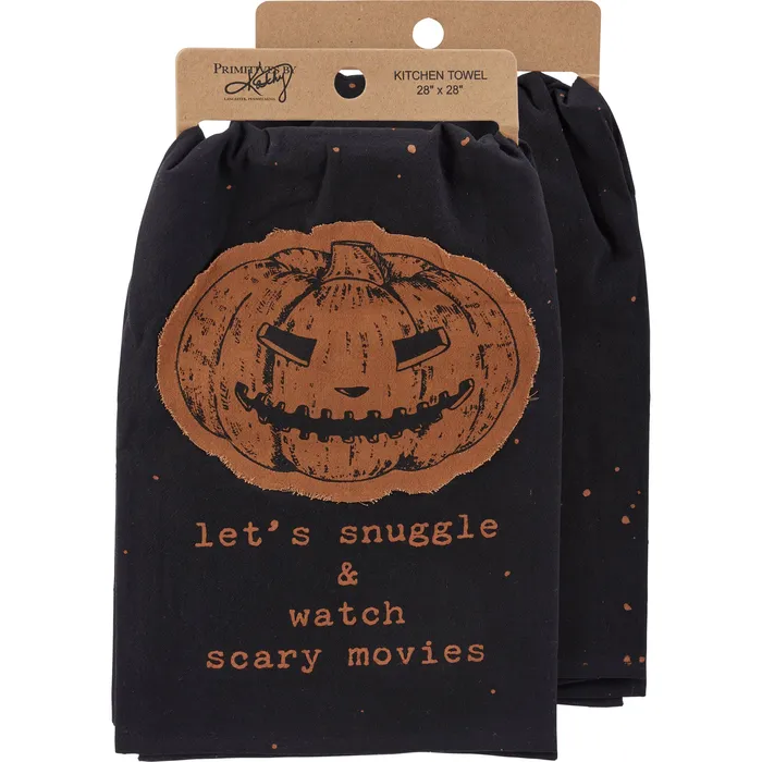 Primitives By Kathy Watches Lets Snuggle Watch Scary Movies Kitchen Towel