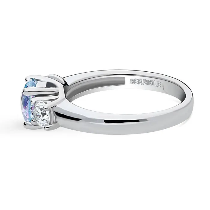 Rings 3Stone Kaleidoscope Purple Aqua CZ Ring in Sterling Silver BERRICLE