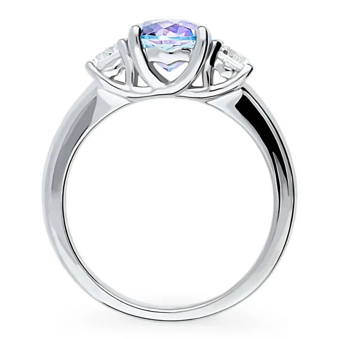 Rings 3Stone Kaleidoscope Purple Aqua CZ Ring in Sterling Silver BERRICLE