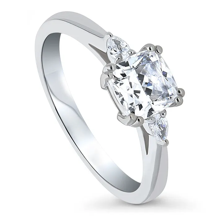 Rings BERRICLE 3Stone 125ct Cushion CZ Ring in Sterling Silver