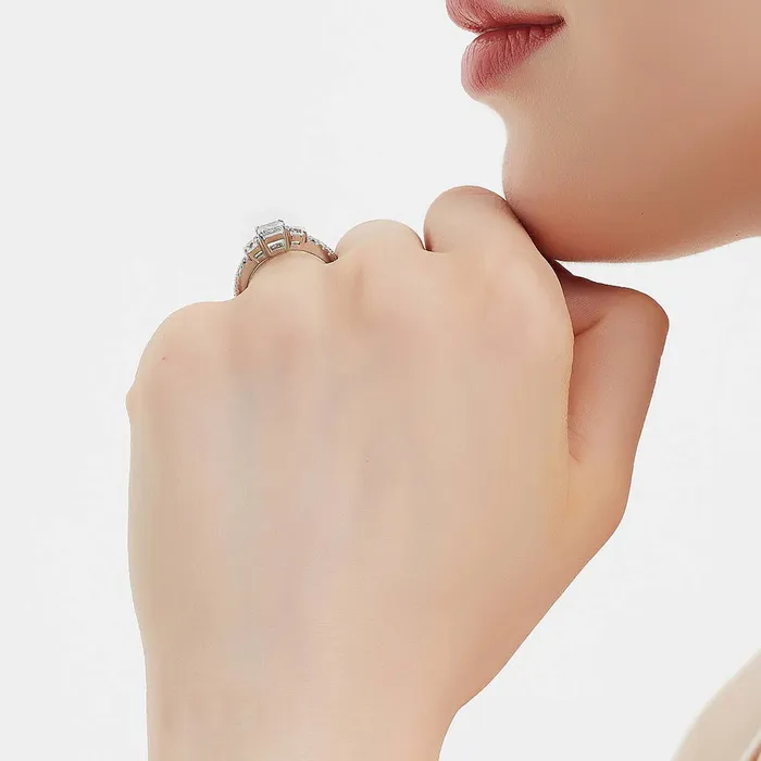 Rings BERRICLE 3Stone 1ct Emerald Cut CZ Ring Set in Sterling Silver