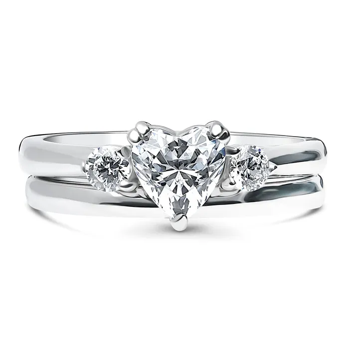 Rings BERRICLE 3Stone Heart 07ct Heart CZ Ring Set in Sterling Silver
