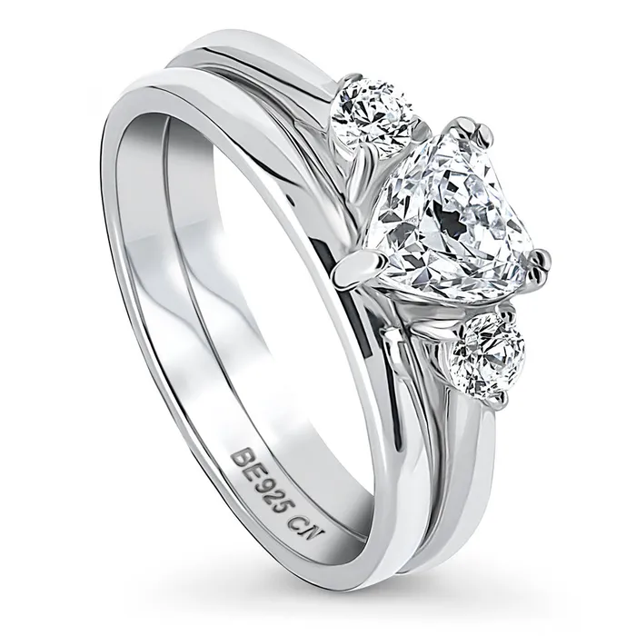 Rings BERRICLE 3Stone Heart 07ct Heart CZ Ring Set in Sterling Silver