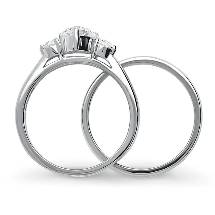 Rings BERRICLE 3Stone Heart 07ct Heart CZ Ring Set in Sterling Silver
