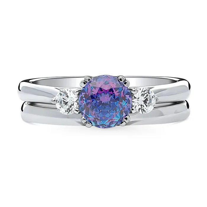 Rings BERRICLE 3Stone Kaleidoscope Purple Aqua CZ Ring Set in Sterling Silver Rings BERRICLE 3Stone Kaleidoscope Purple Aqua CZ Ring Set in Sterling Silver