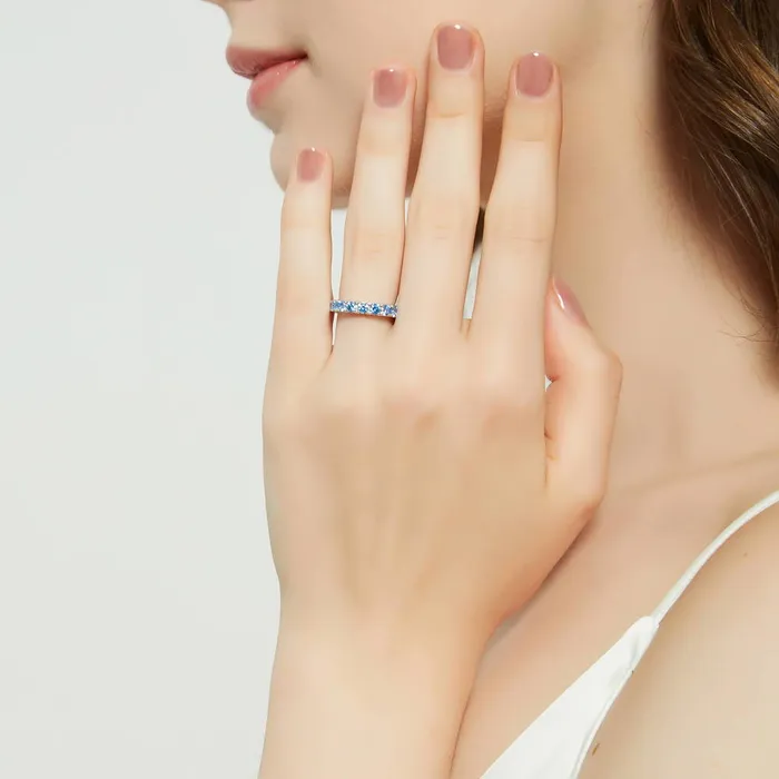 Rings BERRICLE Blue CZ Eternity Ring in Sterling Silver