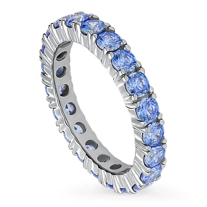 Rings BERRICLE Blue CZ Eternity Ring in Sterling Silver