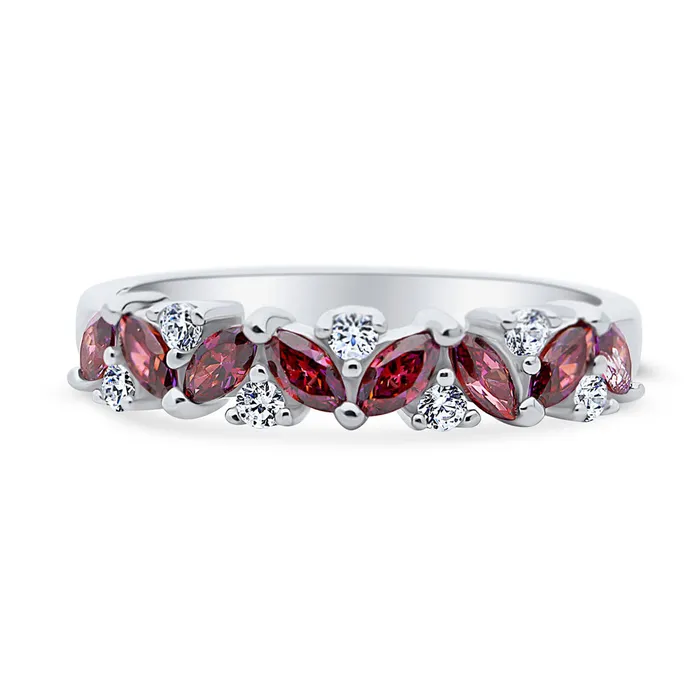 Rings BERRICLE Cluster Flower Red CZ Stackable Band in Sterling Silver