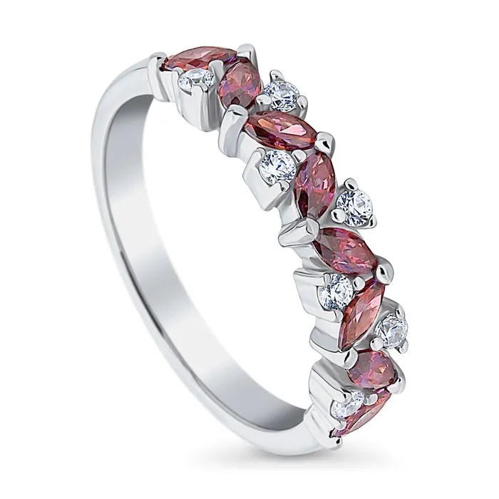 Rings BERRICLE Cluster Flower Red CZ Stackable Band in Sterling Silver