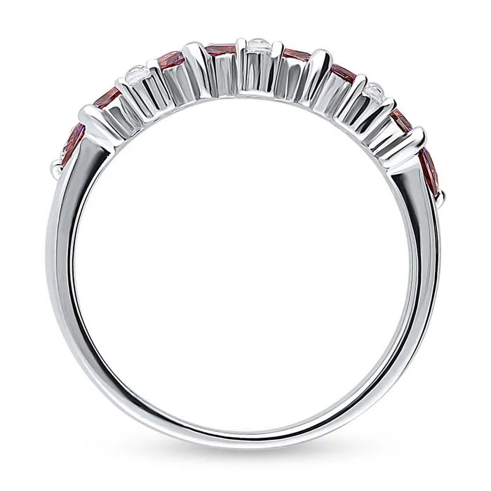 Rings BERRICLE Cluster Flower Red CZ Stackable Band in Sterling Silver