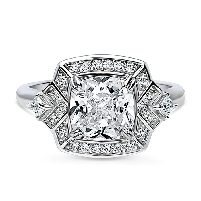 Rings BERRICLE Halo Arrow Cushion CZ Ring in Sterling Silver