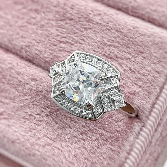 Rings BERRICLE Halo Arrow Cushion CZ Ring in Sterling Silver