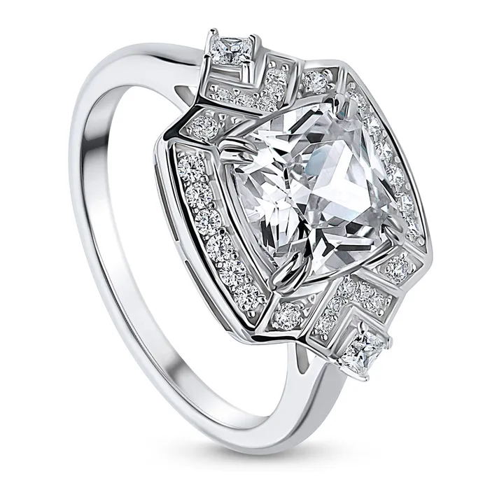 Rings BERRICLE Halo Arrow Cushion CZ Ring in Sterling Silver
