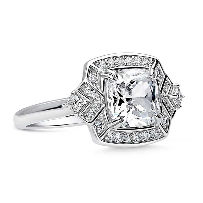 Rings BERRICLE Halo Arrow Cushion CZ Ring in Sterling Silver