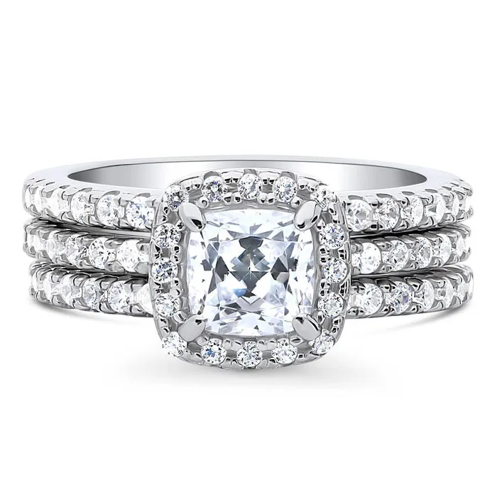 Rings BERRICLE Halo Cushion CZ Ring Set in Sterling Silver