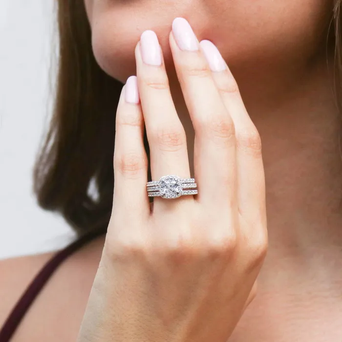 Rings BERRICLE Halo Cushion CZ Ring Set in Sterling Silver