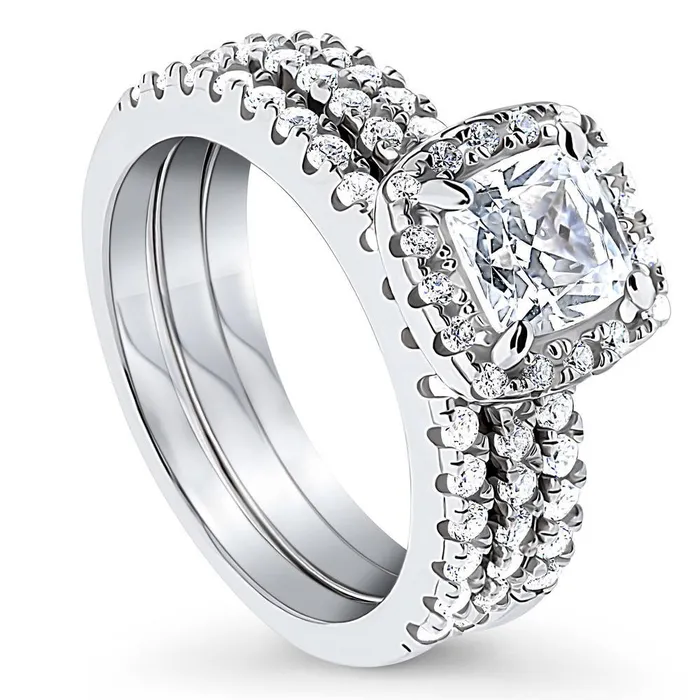 Rings BERRICLE Halo Cushion CZ Ring Set in Sterling Silver