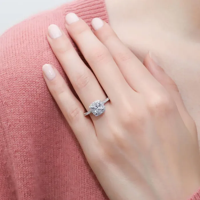 Rings BERRICLE Halo Cushion CZ Ring Set in Sterling Silver