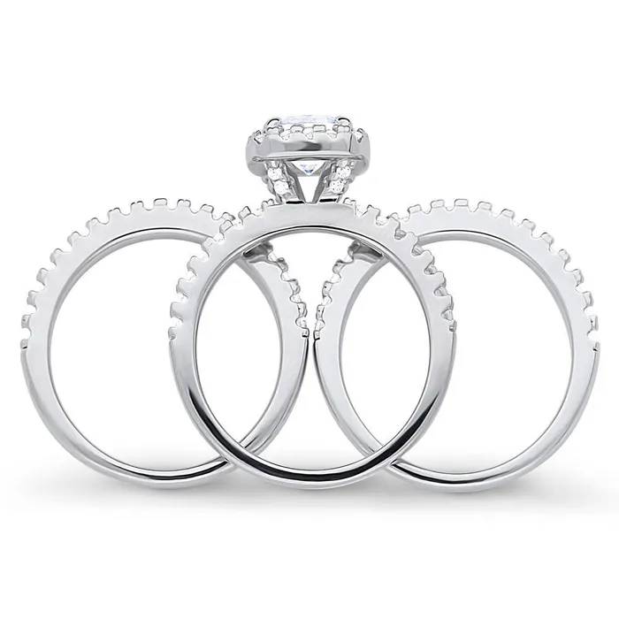 Rings BERRICLE Halo Cushion CZ Ring Set in Sterling Silver