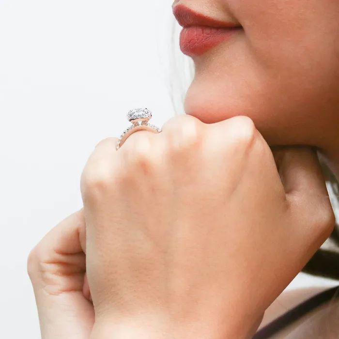 Rings BERRICLE Halo Cushion CZ Ring Set in Sterling Silver