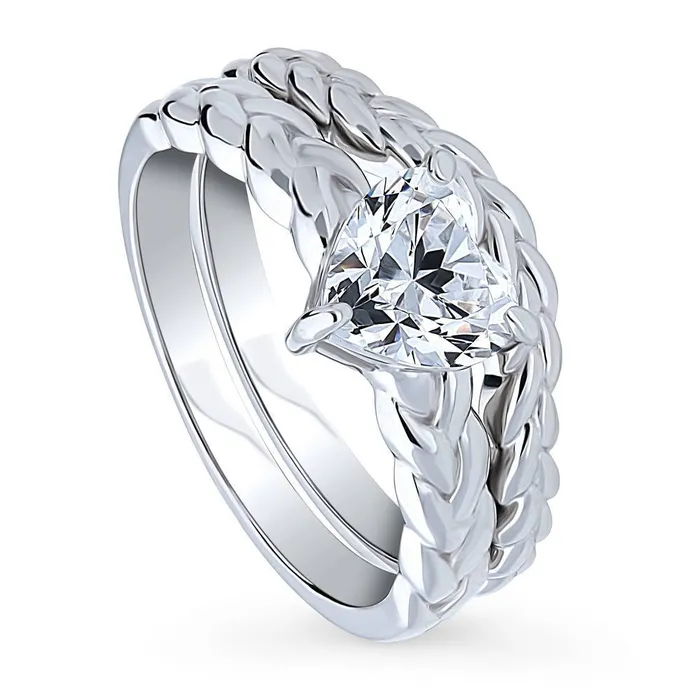 Rings BERRICLE Woven Solitaire 11ct CZ Ring Set in Sterling Silver