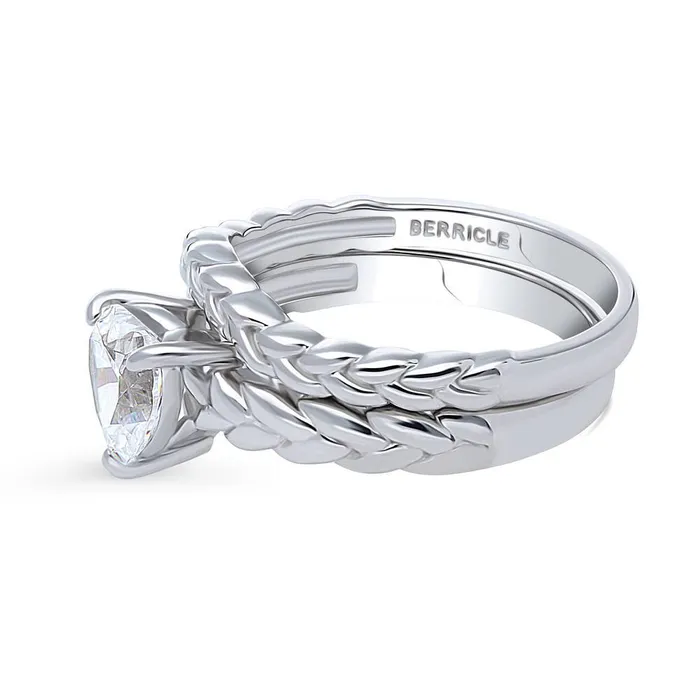 Rings BERRICLE Woven Solitaire 11ct CZ Ring Set in Sterling Silver