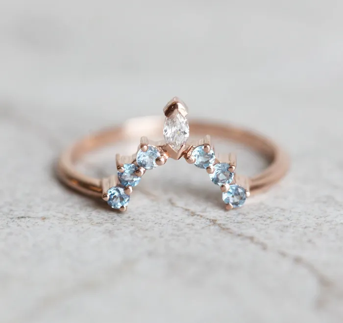 Rings Capucinne Custom Nesting Band Gemstone Wedding Band Curved