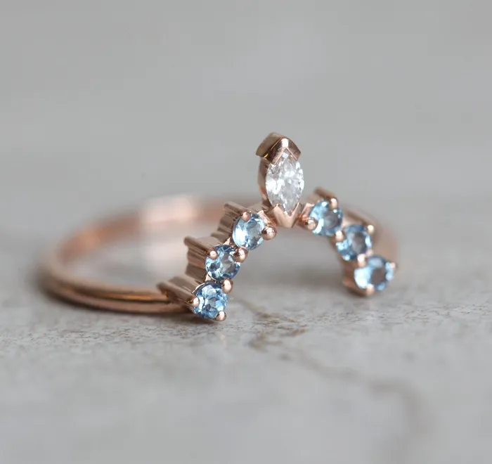 Rings Capucinne Custom Nesting Band Gemstone Wedding Band Curved