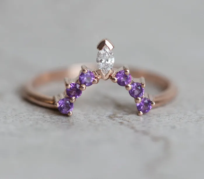 Rings Capucinne Custom Nesting Band Gemstone Wedding Band Curved