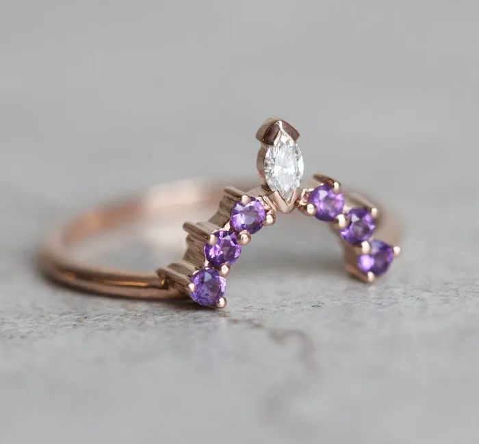 Rings Capucinne Custom Nesting Band Gemstone Wedding Band Curved
