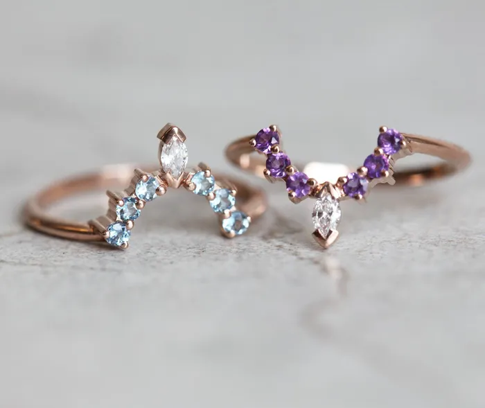 Rings Capucinne Custom Nesting Band Gemstone Wedding Band Curved
