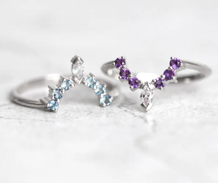 Rings Capucinne Custom Nesting Band Gemstone Wedding Band Curved