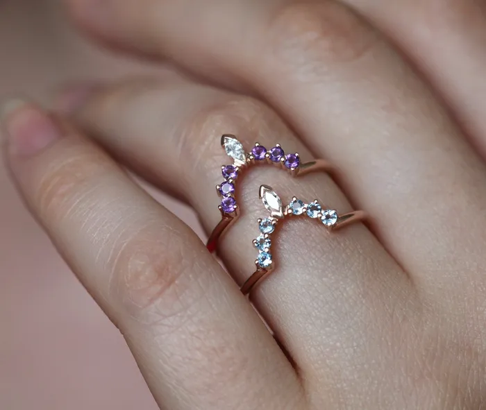 Rings Capucinne Custom Nesting Band Gemstone Wedding Band Curved
