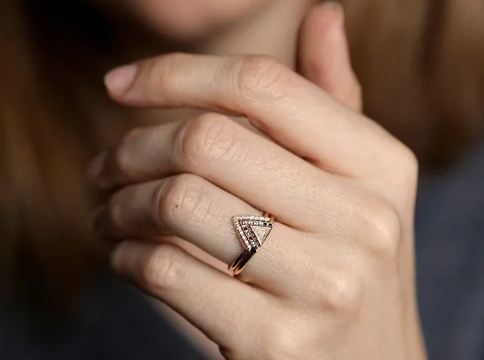 Rings Capucinne Diamond Ring Set Modern Engagement Ring Set