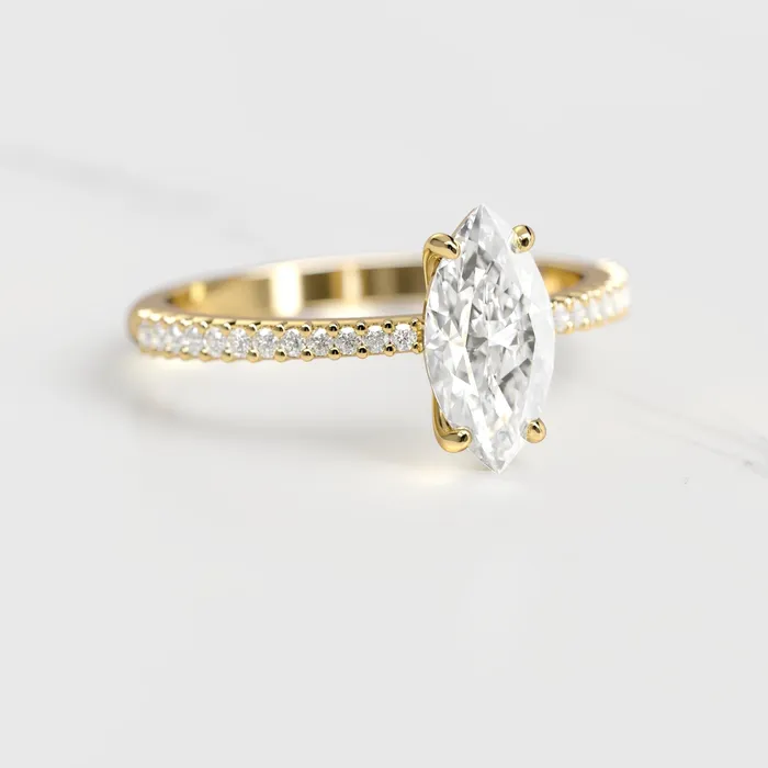 Rings Capucinne Marquise Half Pave Tapered Moissanite Ring