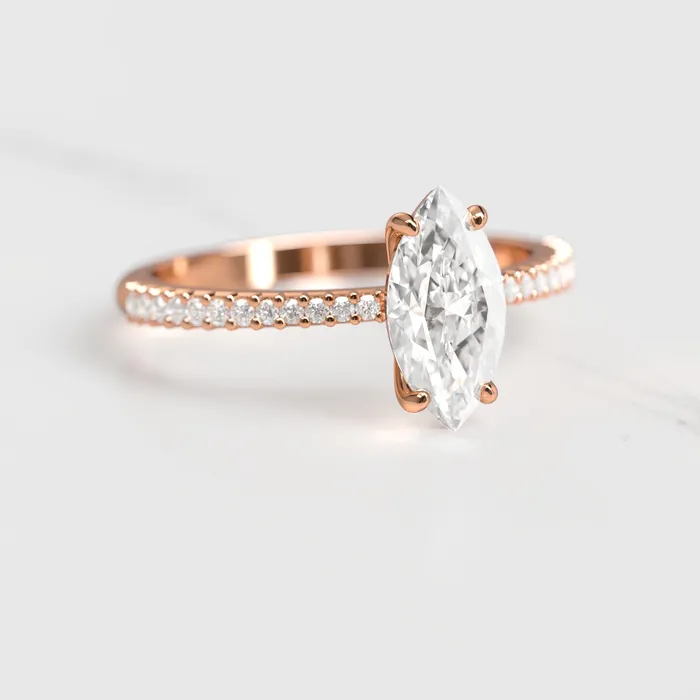 Rings Capucinne Marquise Half Pave Tapered Moissanite Ring