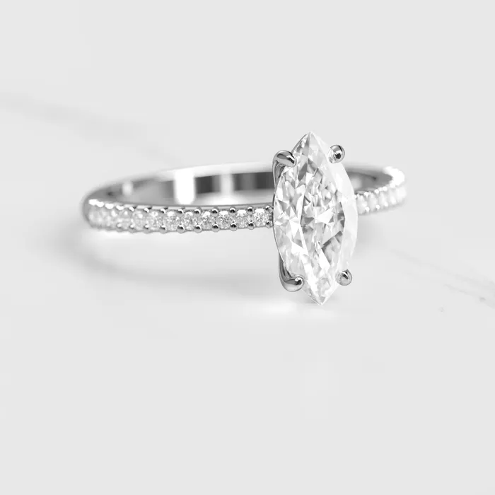Rings Capucinne Marquise Half Pave Tapered Moissanite Ring