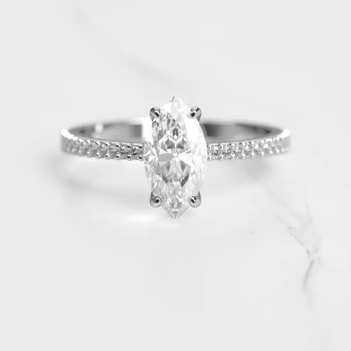Rings Capucinne Marquise Half Pave Tapered Moissanite Ring