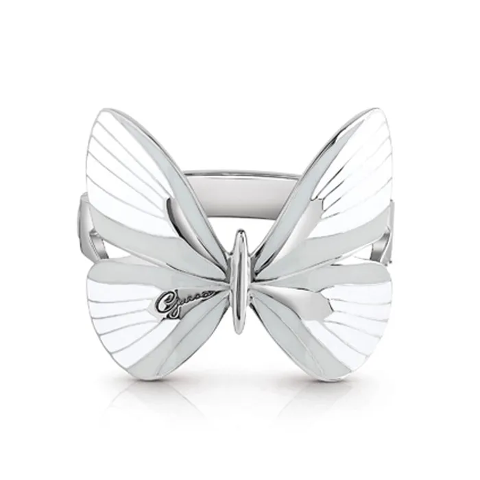 Rings Guess GuessBangle Silver Color With White Butterfly Design