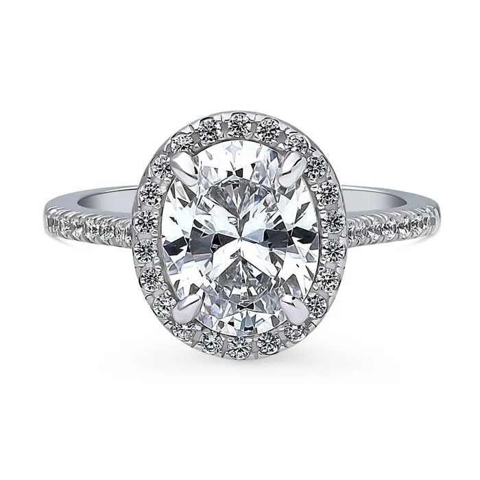 Rings Halo Oval Cut CZ Ring in Sterling Silver BERRICLE
