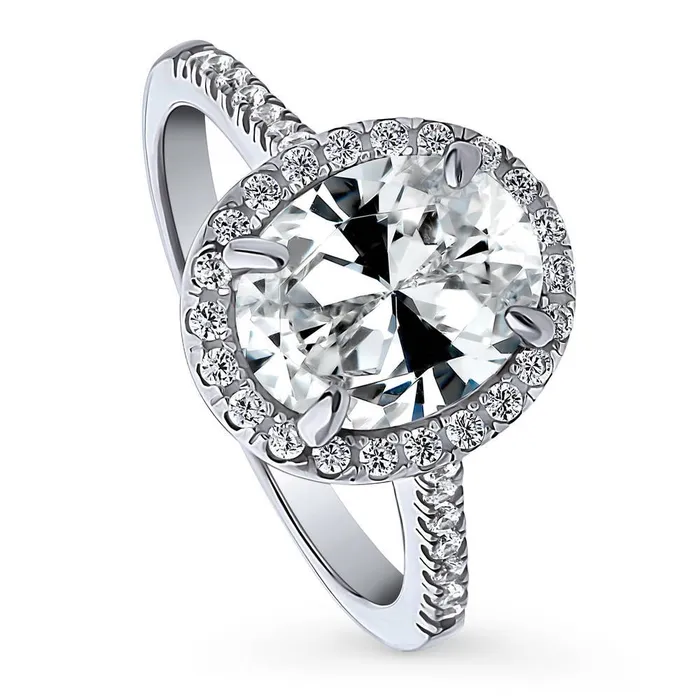 Rings Halo Oval Cut CZ Ring in Sterling Silver BERRICLE
