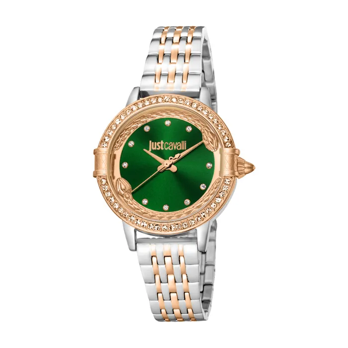Rings Just Cavalli Just Cavalli Womens Two Tone Silver Rose Gold Watch with Dark Green Dial Rings Just Cavalli Just Cavalli Womens Two Tone Silver Rose Gold Watch with Dark Green Dial